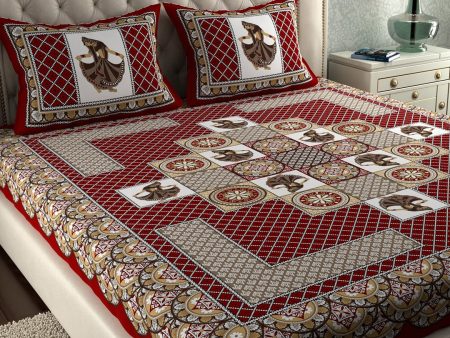 LA VERNE Jaipuri Print 104 TC Cotton 1 Double Queen Bedsheet With 2 Pillow Covers Online Hot Sale