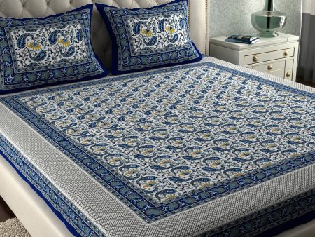 LA VERNE Blue & White Printed 104 TC Queen Bedsheet with 2 Pillow Covers Fashion