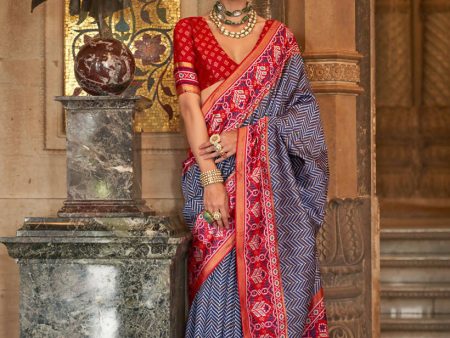 Navy Blue Banarasi Weaving, Ultra Aqua Finish, Zari Work Banarasi Silk Saree - Rath Kunti on Sale