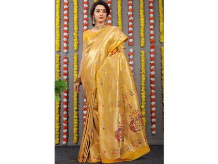 Aastha Fashion Women s Yellow Paithani Silk Zari Woven Saree with Blouse on Sale