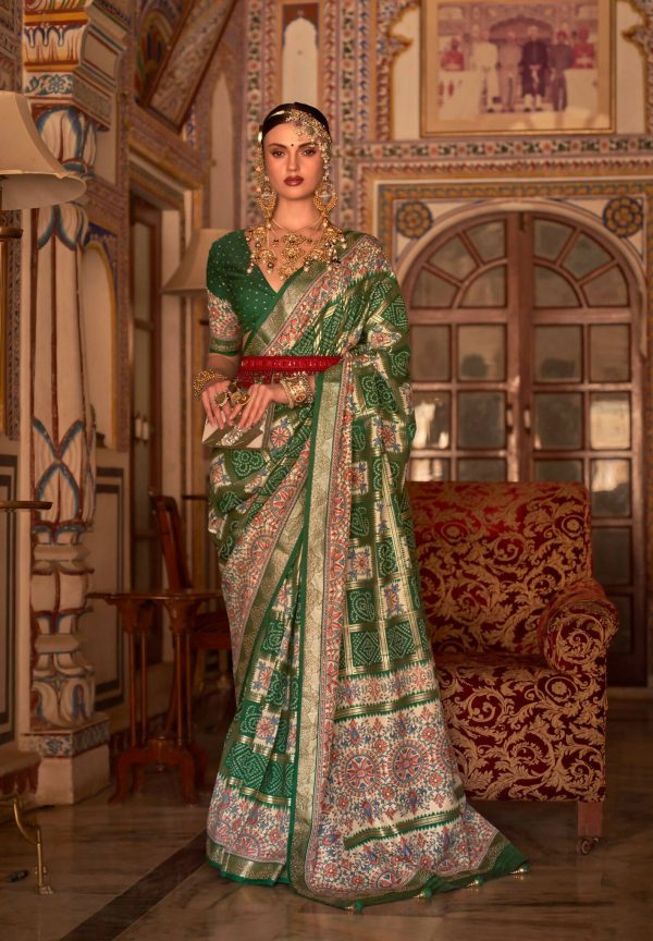 Dark Green P V Silk Digital Print, Zari Work Printed Saree - Rewaa Parampara For Discount