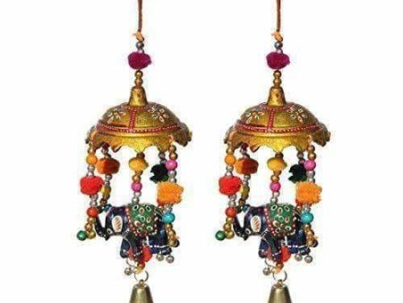 Handicrafts Paradise Umbrella with Elephant Painted and Metal Bell Paper Mache Door Hanging (7.65 cm x 7.65 cm x 22.95 cm, Set of 2) For Cheap