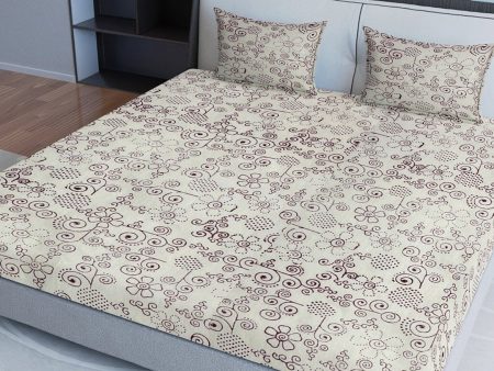 Sangria Maroon & Grey Ethnic Motif Printed 200TC Pure Cotton King Bedsheet Set For Sale