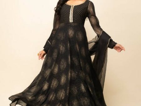 FIORRA Women s Black Georgette Flared Kurta With Dupatta Sale