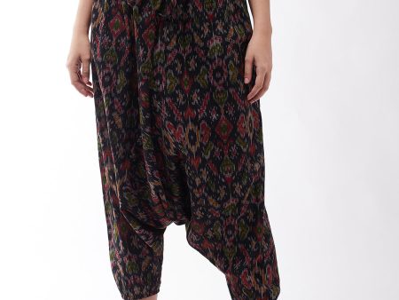 InWeave Women s Black Ikkat Harem Pant Online