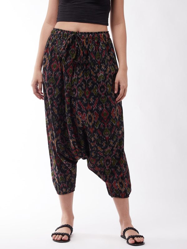 InWeave Women s Black Ikkat Harem Pant Online