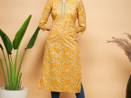 InWeave Women s Yellow Foil Print Gota Straight Kurta Discount