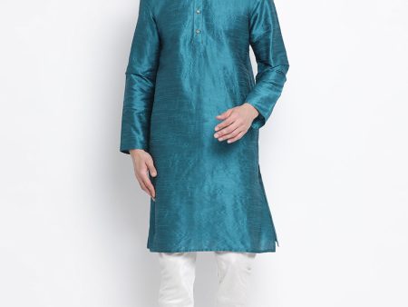 VM by Vastramay Men s Dark Green Silk Blend Kurta Pyjama Set Online