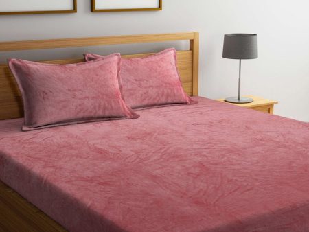 KLOTTHE Rust-Red Abstract Woolen 300TC King Fitted Bedsheet With 2 Pillow Covers on Sale