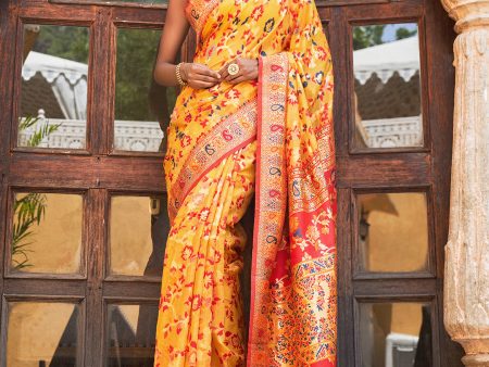 Janasya Yellow Chanderi Silk Pashmina Woven Design Saree Online