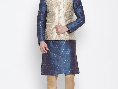 VM by Vastramay Men s Blue Silk Blend Jacket, Kurta And Pyjama Set Fashion