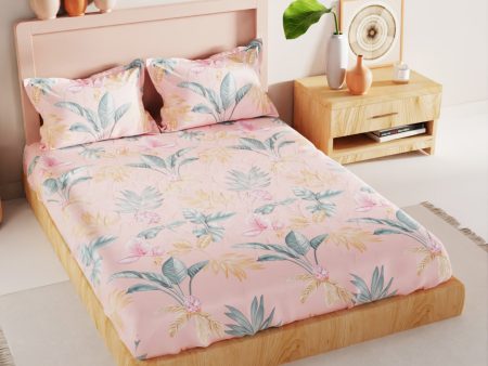 BIANCA Coral & Orange Floral 186 TC King Bedsheet with 2 Pillow Covers Fashion