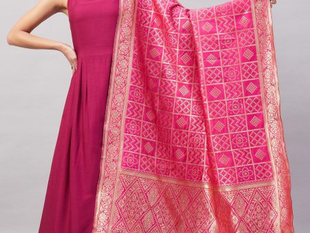 InWeave Women s Wine Solid Strappy Set With Pink Brocade Dupatta For Sale