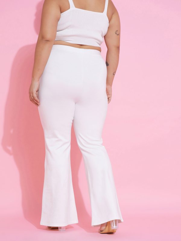 Lyush Women White Front Button Bell Bottom Trousers Online Hot Sale