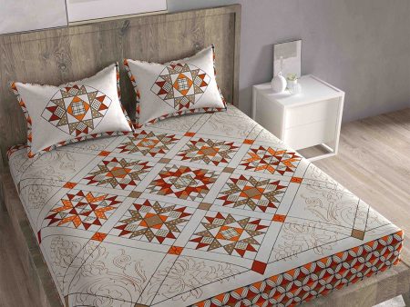 Spangle Red & Orange Ethnic Motifs 260 TC King Bedsheet with 2 Pillow Covers Fashion