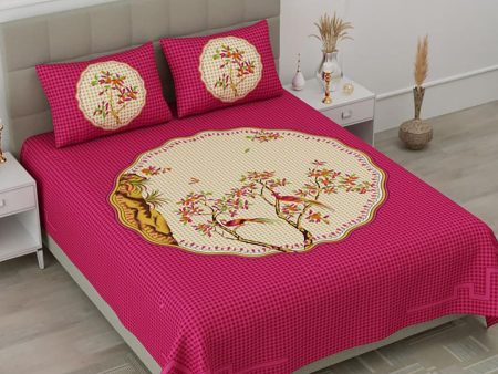 HOMETALES Pink & Beige Ethnic Motifs Cotton 104 TC King Bedsheet with 2 Pillow Covers on Sale