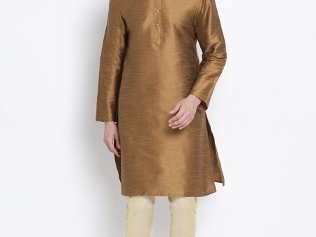 VM by Vastramay Men s Brown Silk Blend Kurta Pyjama Set Cheap