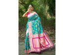 Aastha Fashion Women s Teal Banarasi Silk Meenakari Zari Woven Saree with Blouse Online now