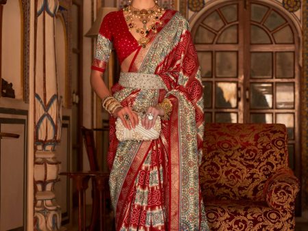 Red P V Silk Digital Print, Zari Work Printed Saree - Rewaa Parampara Discount