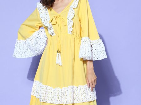 InWeave Women s Yellow Lacy Short Dress For Sale