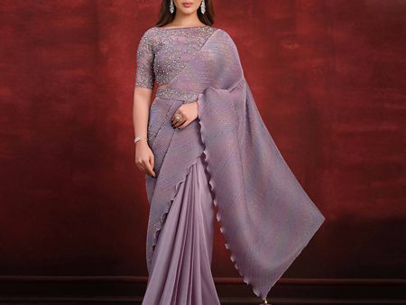 Purple Crepe Satin Silk Sequence Thread & Stone Work  Texture Pallu Saree - Mohmanthan Kimiya Online