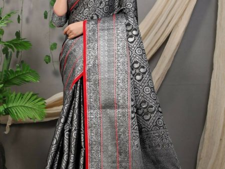 Aastha Fashion Black Woven Kanchipuram Silk Saree with Blouse Online now