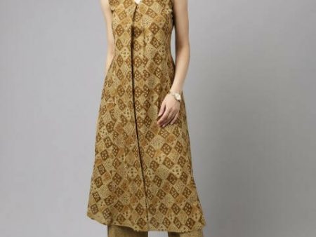 FIORRA Women s Brown Cotton A-Line Kurta Palazzo Set Cheap