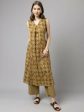 FIORRA Women s Brown Cotton A-Line Kurta Palazzo Set Cheap