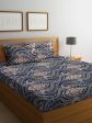 KLOTTHE Blue & Brown Ethnic Motif Printed 300 TC Fitted King Bedsheet With 2 Pillow Covers Hot on Sale