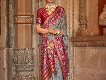 Silver Grey Banarasi Weaving, Ultra Aqua Finish, Zari Work Banarasi Silk Saree - Rath Kunti Discount