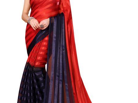 Vamika Georgette Satin Red Desinger Satin Patta Saree For Sale