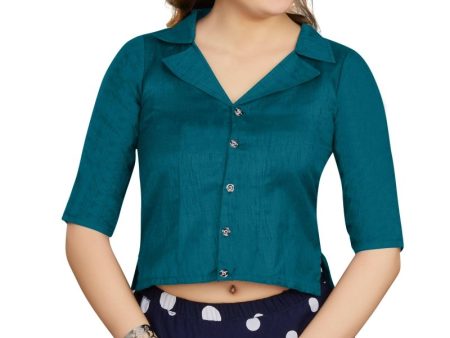 Aastha Fashion Women s Women s Teal Art Silk Button Readymade Blouse Supply