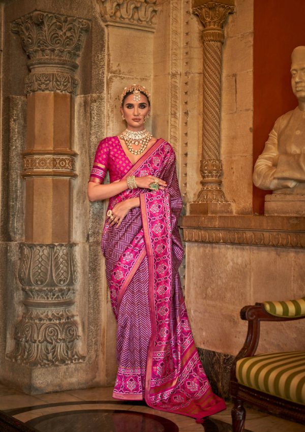 Magenta Banarasi Weaving, Ultra Aqua Finish, Zari Work Banarasi Silk Saree - Rath Kunti Supply