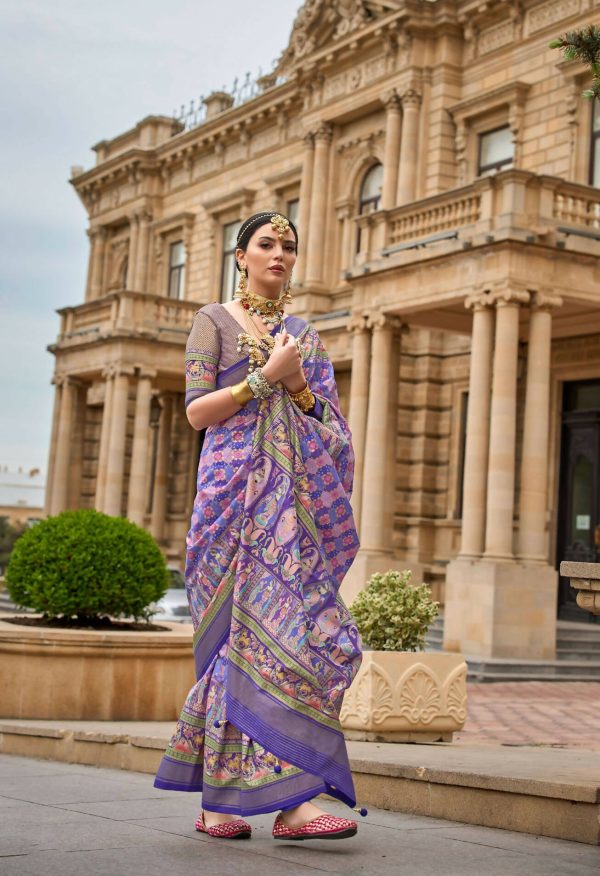 Butterfly Bush Purple Superior V.P.Silk Woven Printed Patola Silk Saree - Rewaa Milano Sale