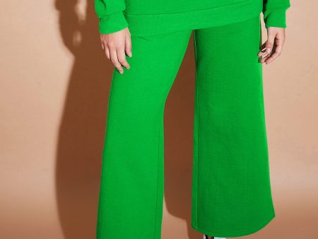 Lyush Women Green Fleece Wide Leg Track Pants For Cheap