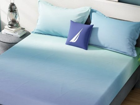 Nautica Bradford Green & Blue 160 TC Pure Cotton King Bedsheet & 2 Pillow Covers Sale