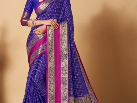 NOZ2TOZ Women Party Wear Banarasi Silk Saree with Un Stitched Blouse - Blue Sale