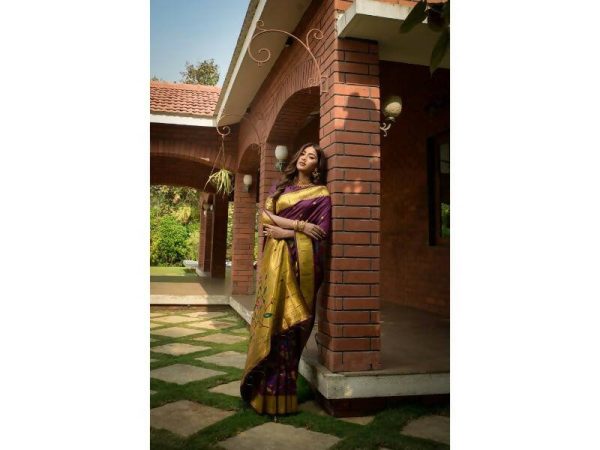 Aastha Fashion Women s Wine Paithani Silk Zari Woven Saree with Blouse on Sale