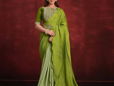 Green Crepe Silk Georgette Zari & Stone Work  Texture Pallu Saree - Mohmanthan Kimiya For Discount