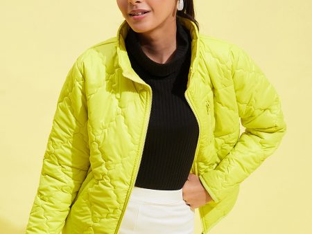 Lyush Girls Neon Yellow Quilted Zipper Jacket Online Hot Sale