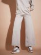 Lyush Women Beige Fleece Zipper Pocket Wide Leg Track Pants For Cheap