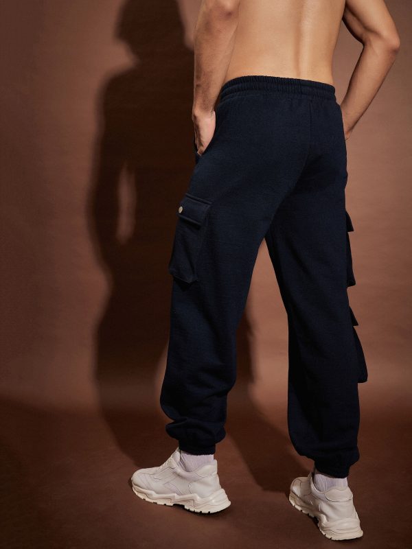 Lyush Men Navy Utility Pockets Oversized Joggers on Sale