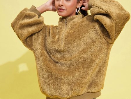 Lyush Girls Brown Fur Front Zipper Sweatshirt Cheap