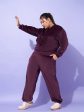 Lyush Women Burgundy Velour Hoodie With Joggers on Sale