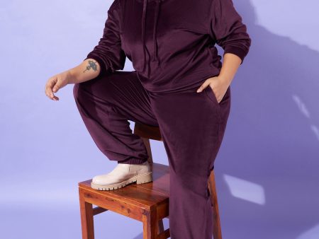 Lyush Women Burgundy Velour Hoodie With Joggers on Sale