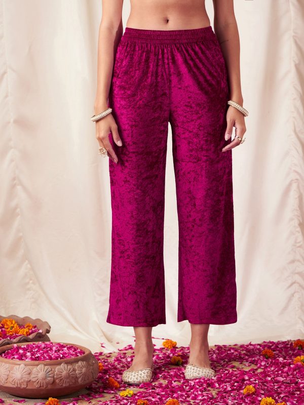 Lyush Women Fuchsia Velvet Straight Pants Discount