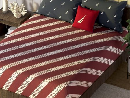 Nautica Noridge Red & White Printed Cotton 160 TC King Bedsheet with 2 Pillow Covers For Discount