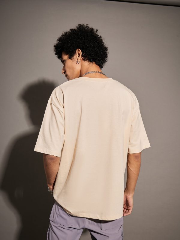 Lyush Beige GOOD VIBES Oversized T-Shirt on Sale