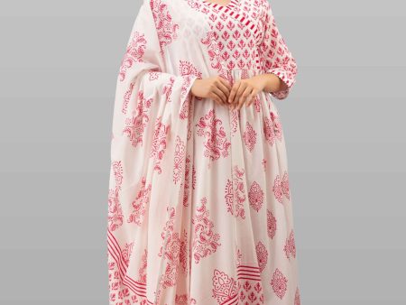 Kalini White Floral Printed Angrakha Gotta Patti Pure Cotton Kurta with Trousers & Dupatta Online Hot Sale