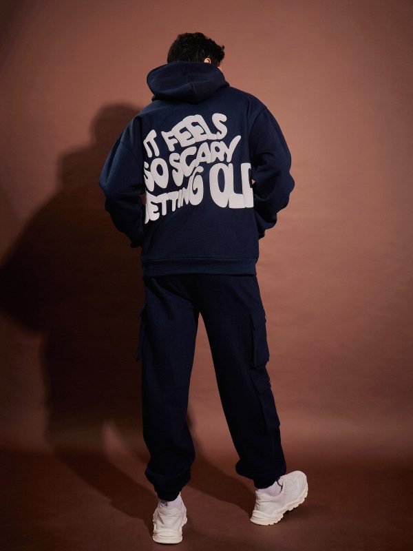 Lyush Men Navy GETTING OLD Oversized Hoodie With Joggers Online Sale